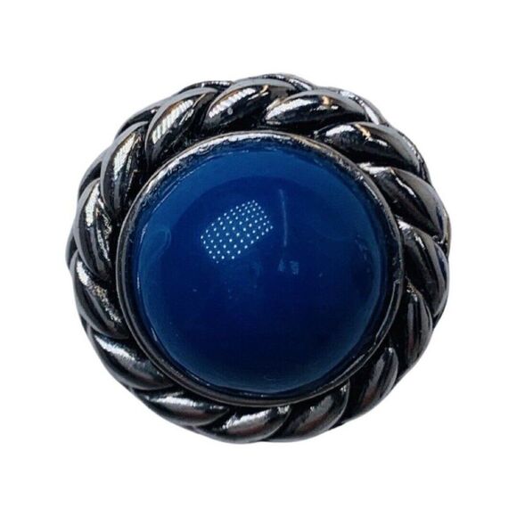 Women’s Royal Blue Twisted Silver Tone Nautical Button Clip On Vintage Earrings - Picture 5 of 7